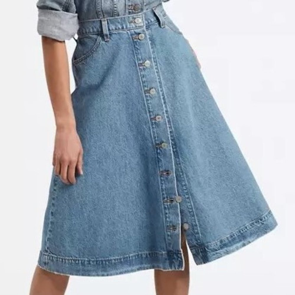 Levi's Premium A-line Denim Jean Midi Button Front Circle Skirt